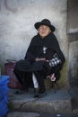 Unidentified indigenous native Quechua woman with traditional tribal clothing and hat, at the Tarabuco Sunday Market, Bolivia Royalty Free Stock Photo